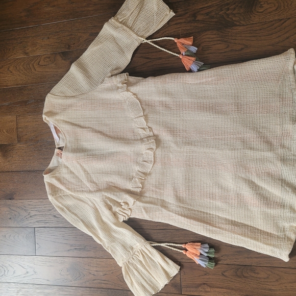 Zara Tops - Beige Ruffle Sleeve Top with Tassels
